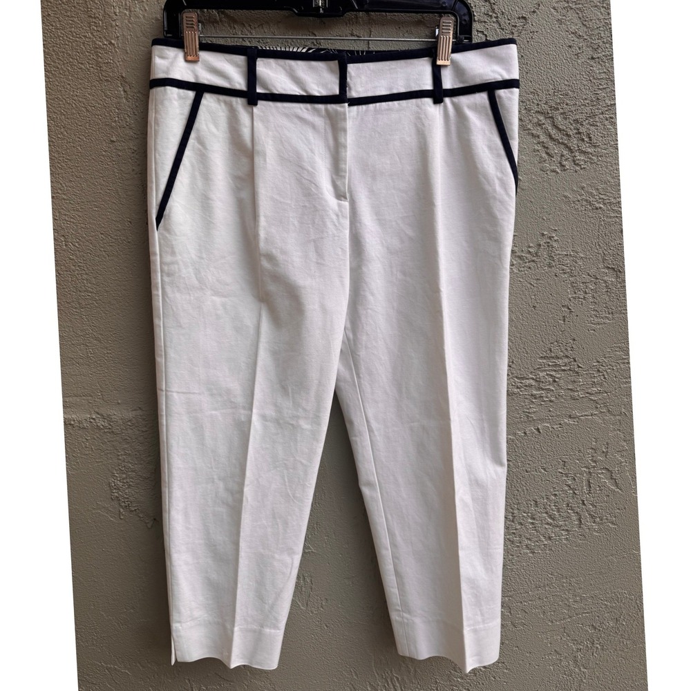 Milly of New York Womens White Navy Trim Cropped Pants SZ 10 Nautical Coastal - Picture 2 of 9